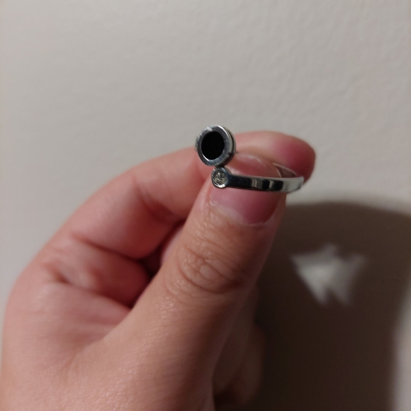 Stainless Steel Ring with Black and Clear Details - Picture 3 of 7